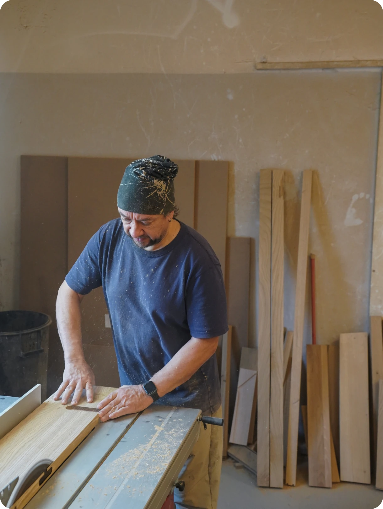 Carpenter working on a wooden board