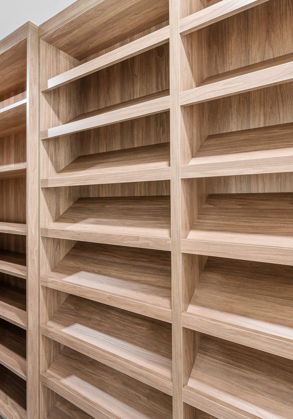 Empty wooden closet shelves