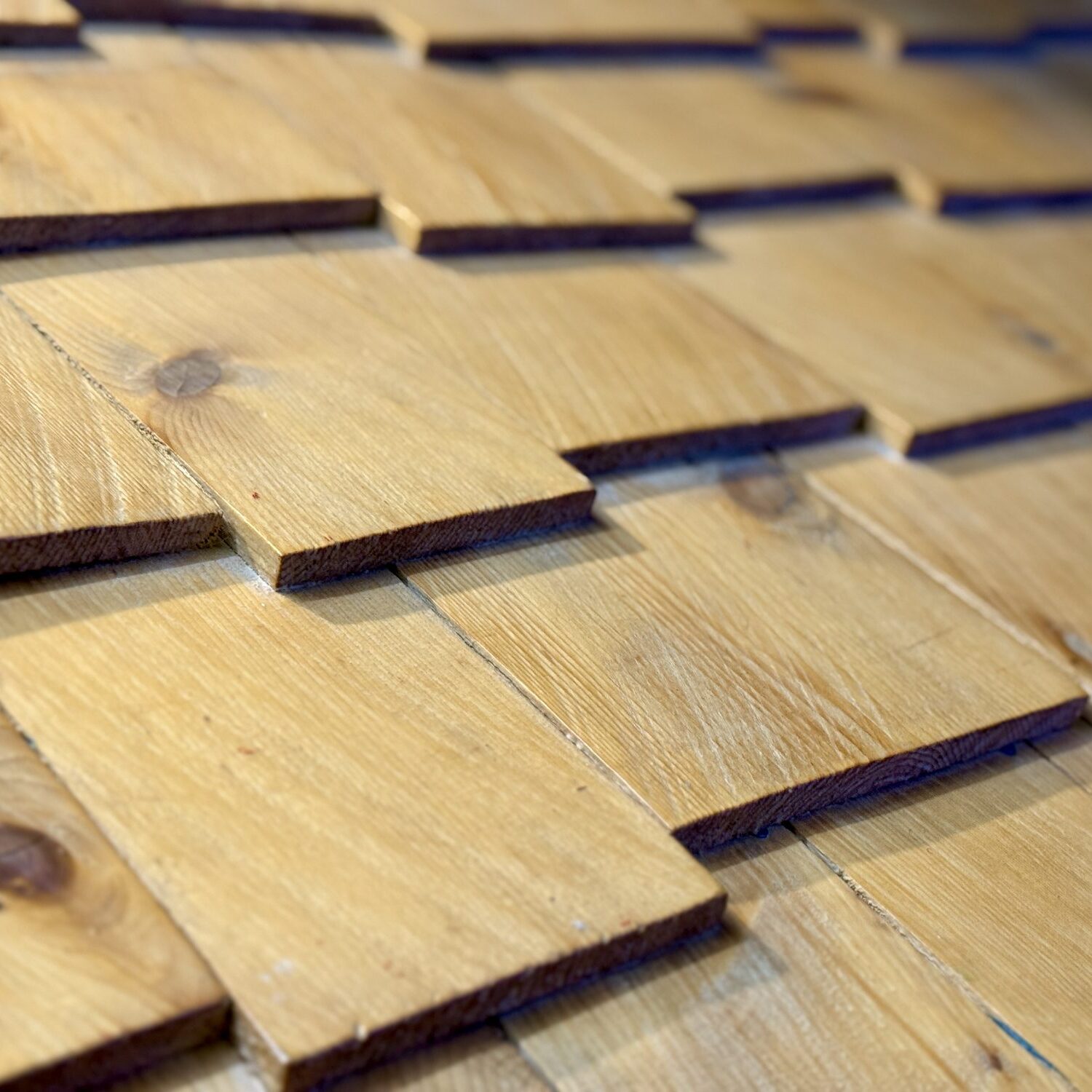 Wooden roof shingles close-up
